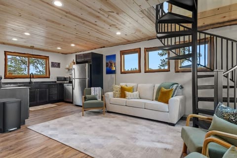 Off the main area is access to the kitchen and dining area