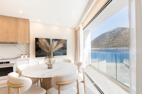 Enjoying both a meal and the scenery.