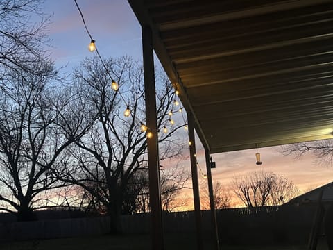 Solar lights at Sunset on back porch.