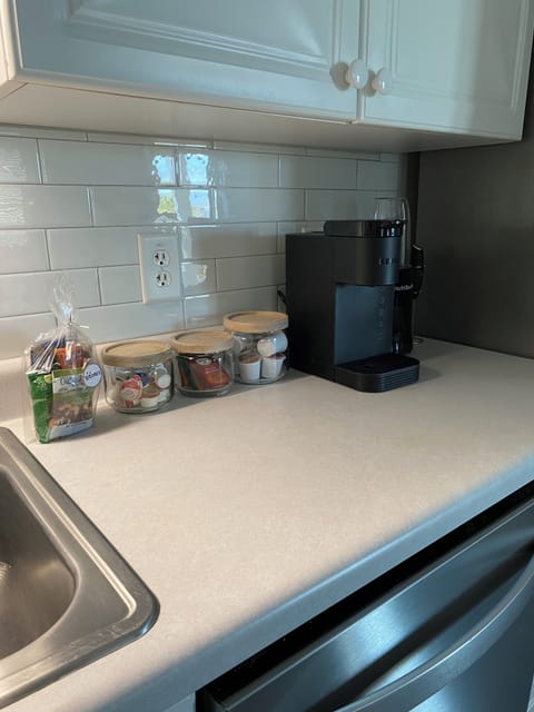 Coffee and Tea Bar including Keurig, Nutribullet, and frother
