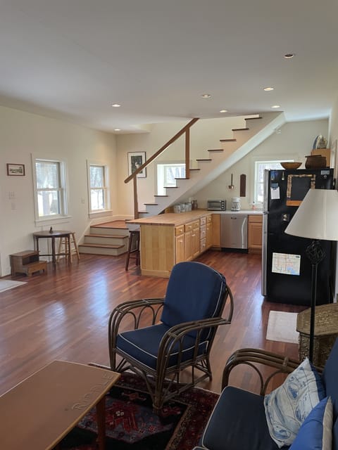 Sitting area, kitchen and stairs