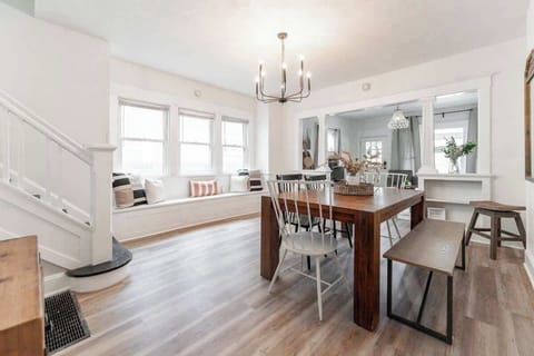Comfortable dining area on one side of duplex