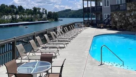 Community pool overlooking the dock slips