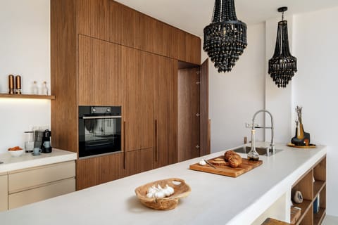 Hidden pantry behind the kitchen closets