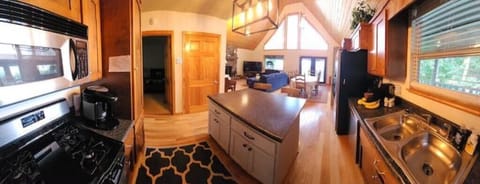 Bosch quiet dishwasher, gas oven, side by side refrigerator.