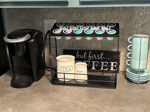 Coffee station with 17 coffee pods for your enjoyment. Flavors vary.