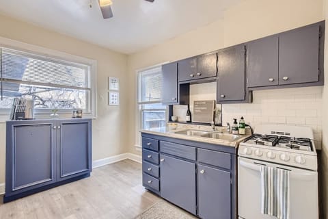 The spacious kitchen has lots of space for storing food and prepping meals