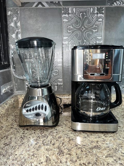 Coffee maker and blender available. 