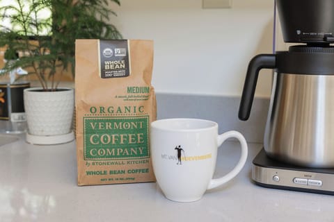 Check out our coffee bar, it has everything you need for a hot cup of coffee!