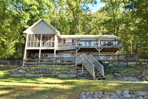 Two story house. Great views of the lake from the living area, master bedroom.