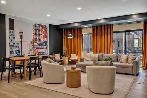 Open concept living/dining/kitchen areas with sleeper sofa