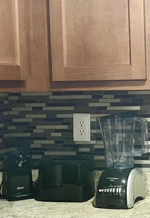 Electric can opener, blender, toaster.