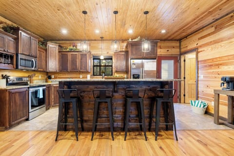 Additional seating in the kitchen bar area