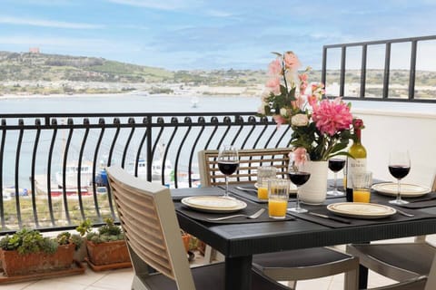 The 30 sq.m terrace overlooking the bay 