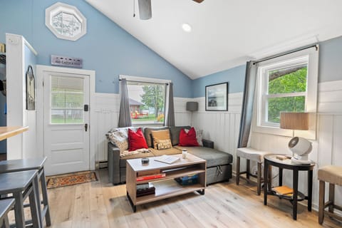 Comfortable seating in the main living space, includes a Queen pull-out sofa