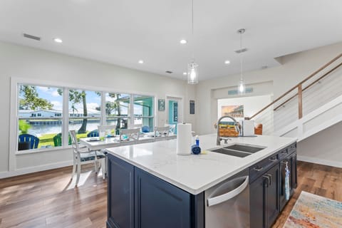 Huge kitchen and dining area with views of the canal
