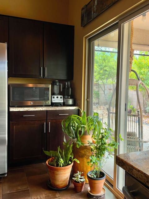 Microwave, blender, food processor. 