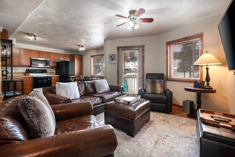 Cozy up in the leather couches