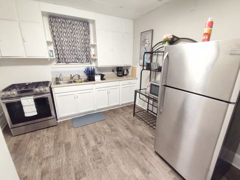 Full kitchen with stainless steel appliances