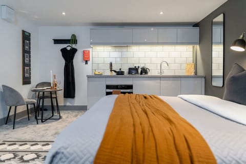 Spacious studio with full kitchen and seating space
