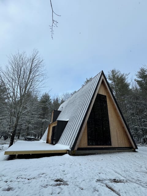 A-frame with deck in natural setting