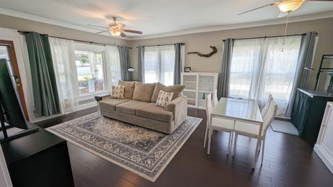 Living room and dining space.