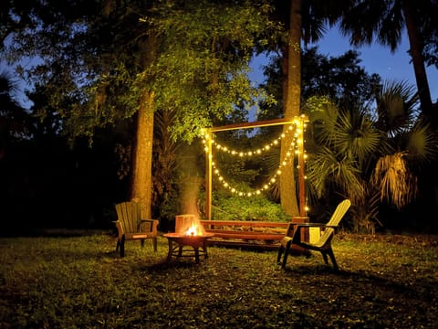Backyard fire pit area