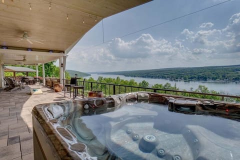 Stunning views of the lake from the hot tub and pavilion