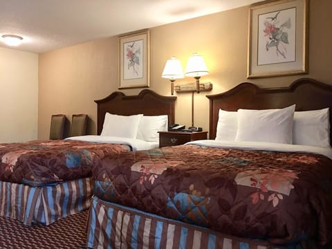 Unwind together in comfy double beds under warm, inviting lighting.