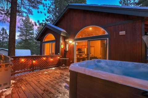 Private hot tub deck at sunset