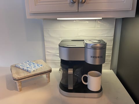 Keurig by the cup or by the carafe with pods if your forgot your favorite coffee