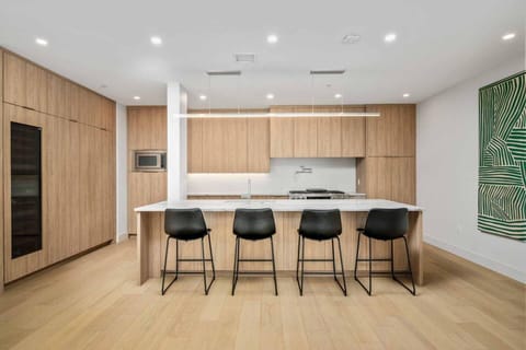 The kitchen has ample counter space and up to date appliances.