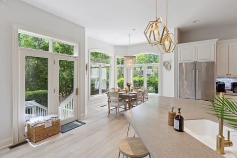 With views of the pool, making it a perfect spot for morning coffee or casual dining.