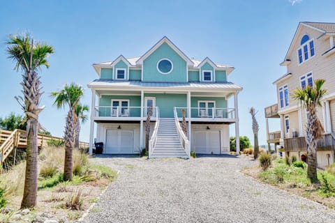 A beautiful, light blue stilt house