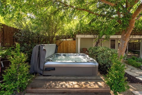Hot tub in backyard