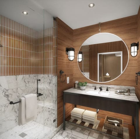 Refresh in a spa-like marble shower with sleek finishes.