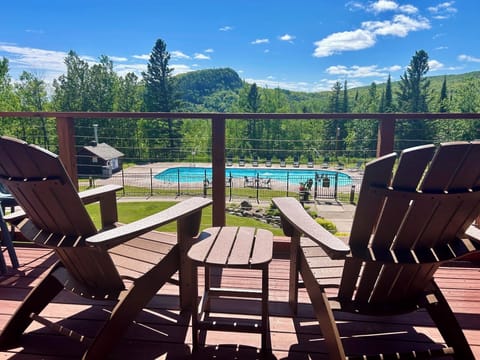 Large size balcony overlooking Moose Mountain & Seasonal Outdoor Pool