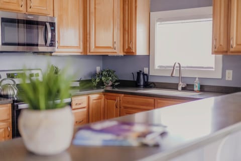 Fully stocked and ready for anything, this kitchen makes vacation cooking a breeze