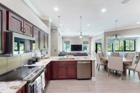 Sleek kitchen ready for cooking & connection.