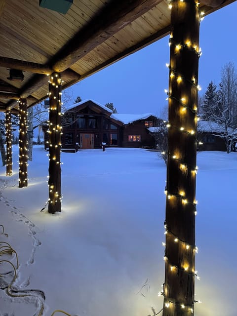 Winter view from barn to main house