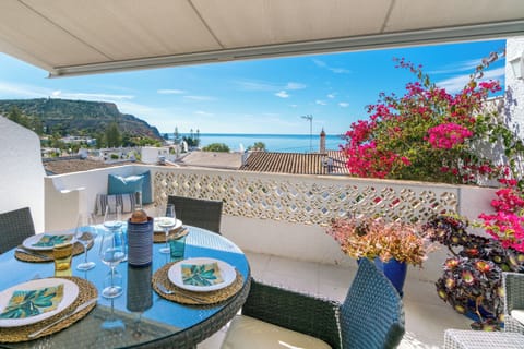 Large private terrace with magnificent sea and beach views