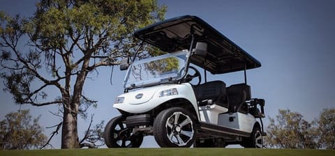 Enjoy a leisurely ride around the community or head to nearby attractions in this comfortable, fully equipped golf cart.
