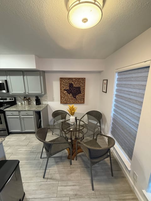 Hand-made Texas themed bulletin board in the kitchen. 