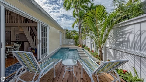 Salt Water Heated Private Pool and Deck Area with Seating