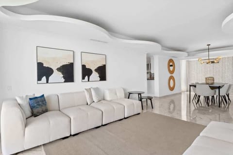 The apartment boasts a unique design that seamlessly blends contemporary aesthetics with functional living spaces.