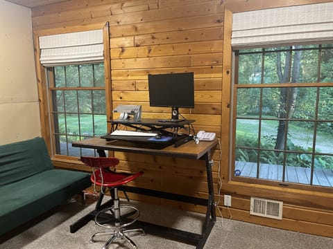 Need to work? Feel free to use our keyboard, mouse and monitor in this private office