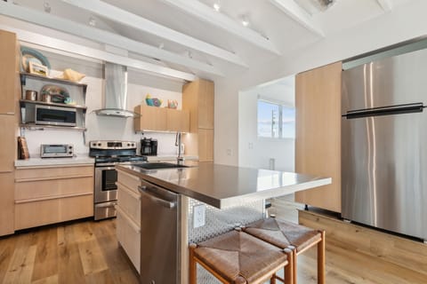 Second floor kitchen & island.