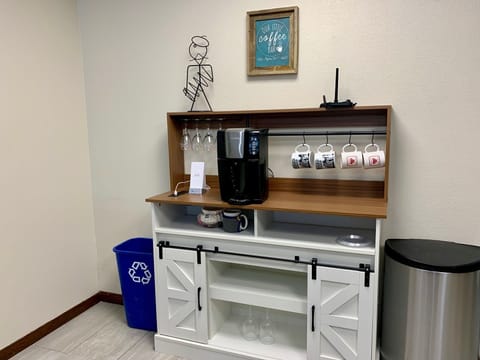 Coffee bar with charging port and bluetooth speaker