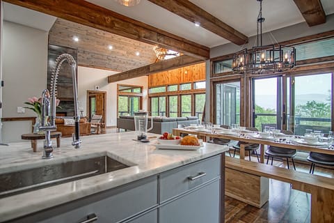 In this picture you can see the open concept from the kitchen sink on the main level.