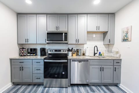 Prep and cook your best culinary creations in the fully equipped kitchen with all the standard major appliances – refrigerator, stove/oven, microwave, and dishwasher.